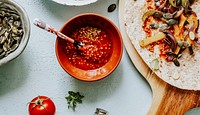 Tortilla wraps with roasted vegetable and mozzarella cheese food photography