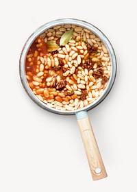 White beans in tomato sauce collage element, food design psd