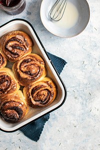 Fresh homemade buns with cherry jam 