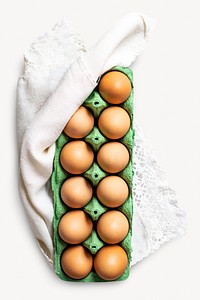Egg carton, organic food ingredient isolated image