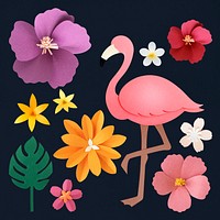 Pink flamingo, paper flower mockup psd set