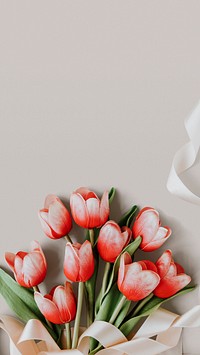 Aesthetic pink iPhone wallpaper, romantic red tulips