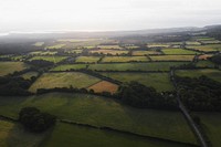 Misty morning with green fields