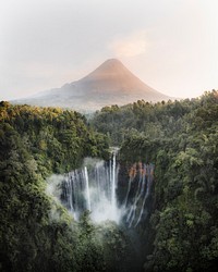 View of Mount Bromo and Tumpak Sewu Waterfalls, Indonesia