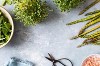 Asparagus and salad cress on the table  