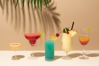 Mix of retro cocktails on a bar counter
