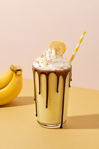 Chocolate banana milkshake with whipped cream