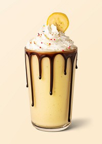 Chocolate banana milkshake with whipped cream on background mockup