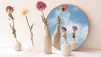 Aesthetic flower desktop wallpaper, round mirror decoration background