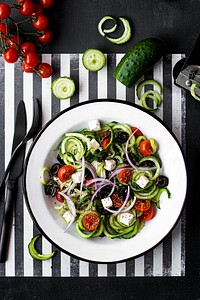 Greek salad with spiralized-cucumber recipe idea