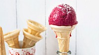 Raspberry ice cream cone in a a glass bottle