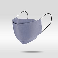 Light purplish-blue fabric face mask on gray background