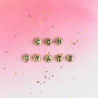 Gold Congrats beads text typography on pink