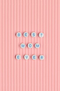 White BEST MOM EVER beads word typography
