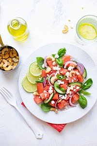 Watermelon salad and feta healthy food menu