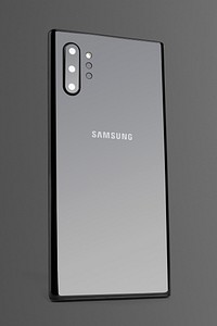 Samsung Galaxy Note 10+ aura black mobile phone rear view mockup. SEPTEMBER 14, 2020 - BANGKOK, THAILAND