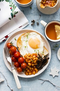 Holiday breakfast with beans toast and egg food photography