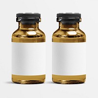 Blank white label on amber injection vial glass bottle 