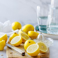 Fresh cut lemons for lemonade food photography