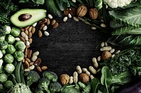 Green vegetable frame psd with nuts and avocado