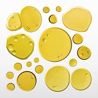 Yellow oil liquid bubble macro vector cosmetic product set