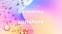 Summer presentation template oil bubble background vector, swimming and sunshine text