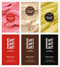 Food business card template vector set with frosting texture