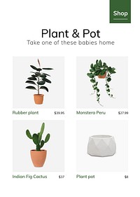 Plant and pot template vector for social media ad