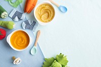 Healthy baby food puree background with design space