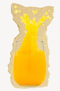 Orange juice, healthy beverage on ripped paper