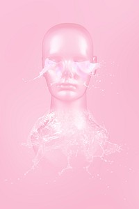 Mannequin head water elemental on a pink background