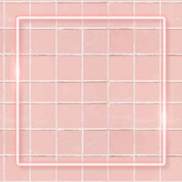 Square pink neon frame on a pastel pink tile wall vector