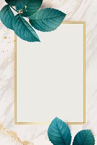 Rectangle gold frame with foliage pattern background vector