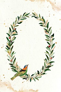 Olive wreath with a red-necked tanager bird illustration