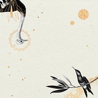 Ostrich and hummingbird pattern on beige background illustration