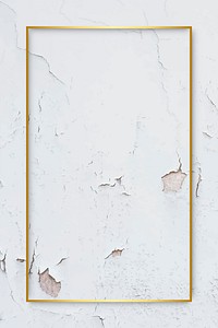 Rectangle gold frame on weathered white paint textured background vector