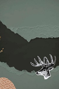 Hand drawn deer on a ripped green paper background illustration
