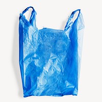 Plastic bag collage element, blue package design psd