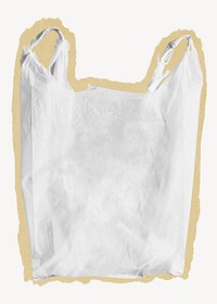 Plastic bag, white package on torn paper