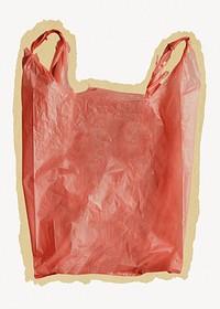 Plastic bag, red package on torn paper