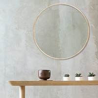 Golden frame on a wall by mini cactuses