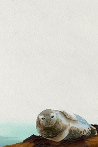 Watercolor painted seal on a rock banner vector