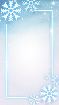 Blue neon frame decorated with snowflakes  mobile phone wallpaper vector