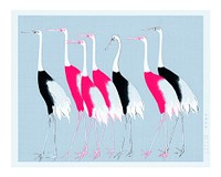 Japanese red crown cranes vintage illustration wall art print and poster design remix from original artwork.