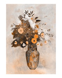 Bouquet in a Chinese vase vintage illustration, remix from original artwork.