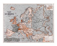 Bacon&#39;s standard map of Europe vintage illustration wall art print and poster design remix from original artwork.