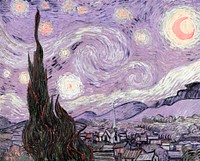 The Starry Night vintage illustration, remix from original painting by Vincent Van Gogh.