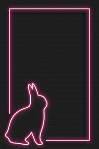Pink Easter bunny neon frame on black background vector