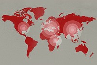 Epicenters of coronavirus pandemic on the world map background