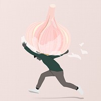 Man carrying a garlic on his back character vector